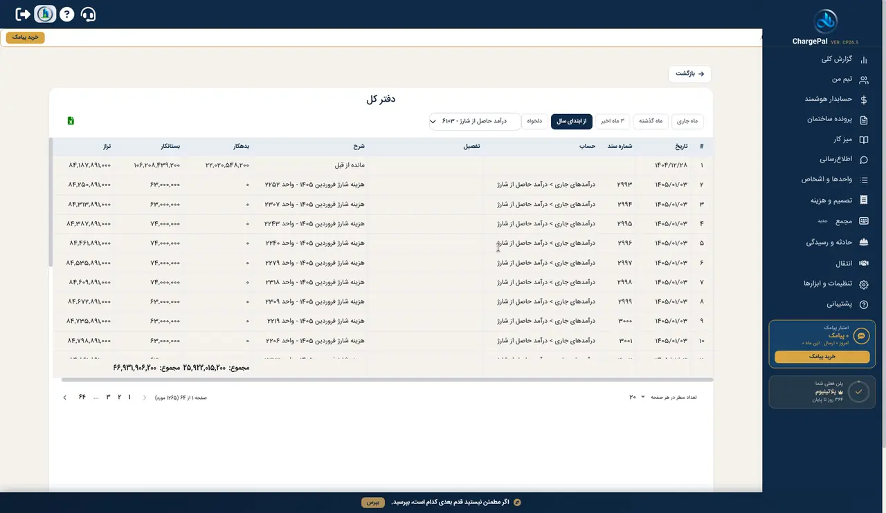 دفتر کل در پنل شارژپال (ساختمان نمایشی)