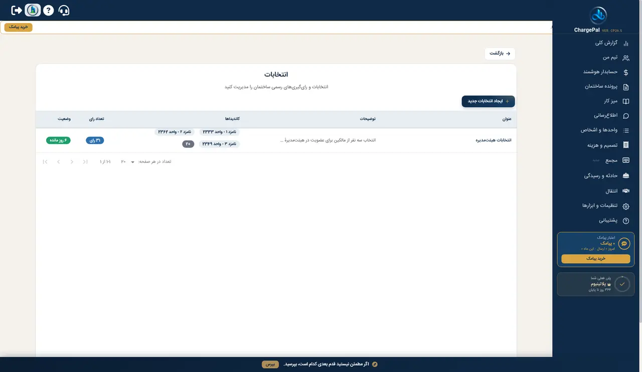 انتخابات در پنل شارژپال (ساختمان نمایشی)